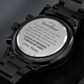 CUSTOM WATCH FOR BROTHER FROM DAUGHTER - ENGRAVED DESIGN BLACK CHRONOGRAPH WATCH