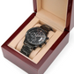 CUSTOM WATCH FOR BROTHER FROM DAUGHTER - ENGRAVED DESIGN BLACK CHRONOGRAPH WATCH