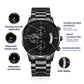 WATCH FOR FATHER IN LAW - ENGRAVED DESIGN BLACK CHRONOGRAPH WATCH