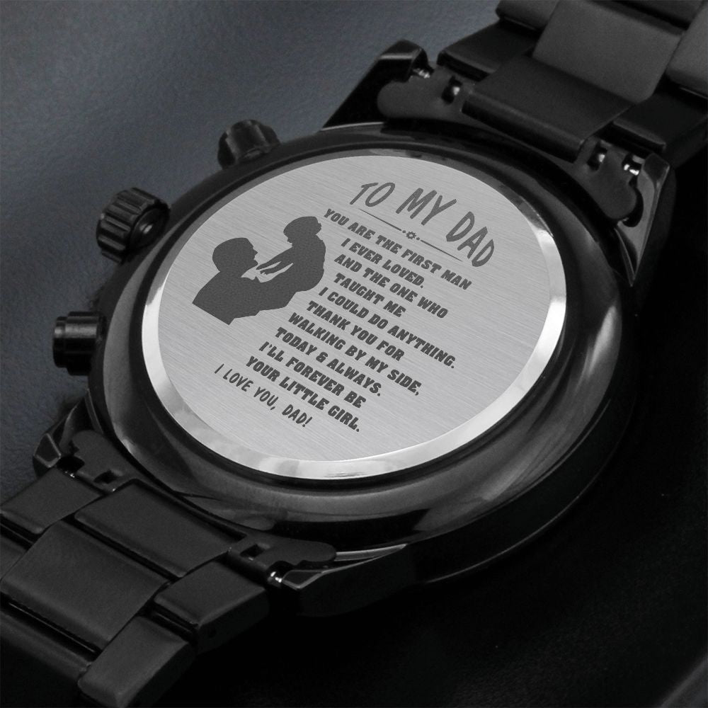 ENGRAVED WATCH FOR DAD FROM DAUGHTER - ENGRAVED DESIGN BLACK CHRONOGRAPH WATCH