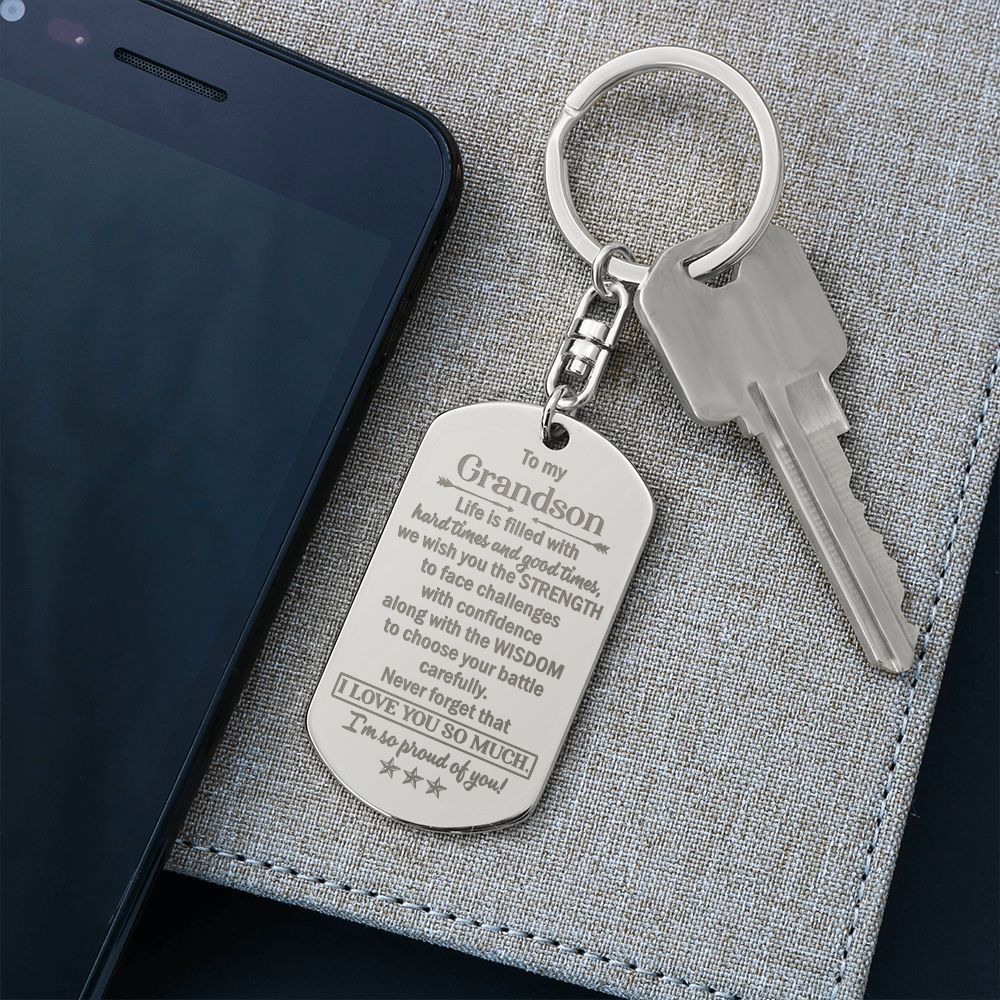 To My Grandson - Engraved Dog Tag Keychain