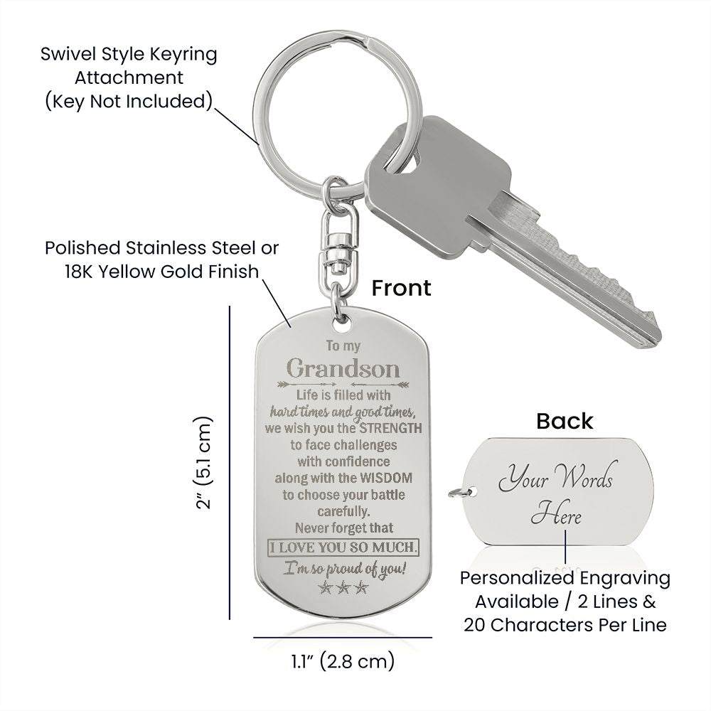 To My Grandson - Engraved Dog Tag Keychain