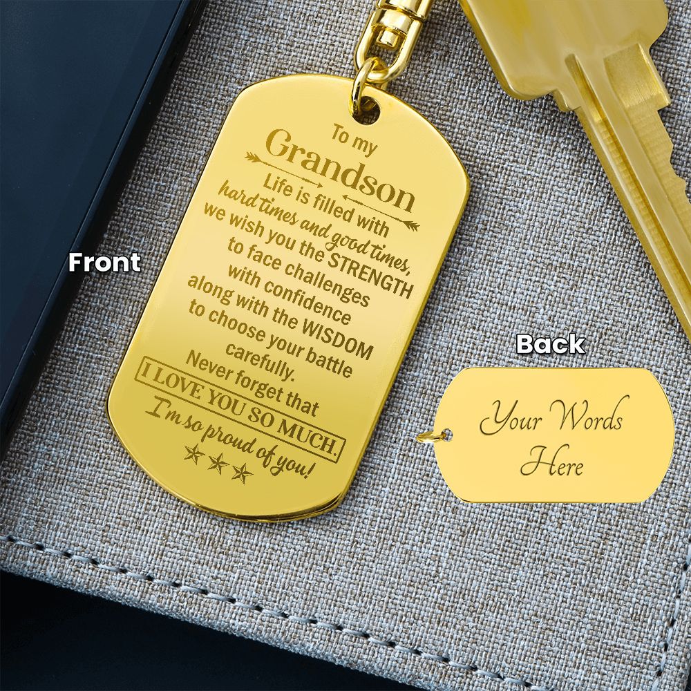 To My Grandson - Engraved Dog Tag Keychain