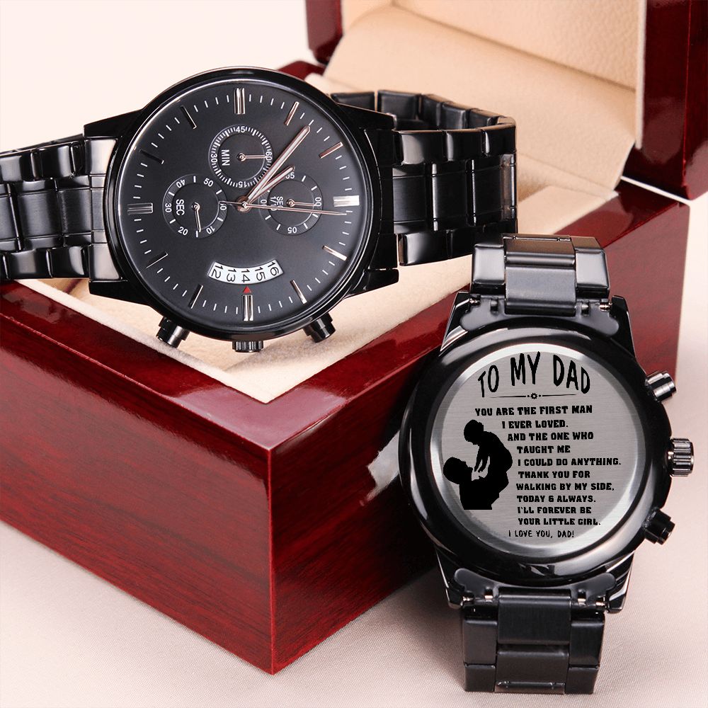 ENGRAVED WATCH FOR DAD FROM DAUGHTER - ENGRAVED DESIGN BLACK CHRONOGRAPH WATCH