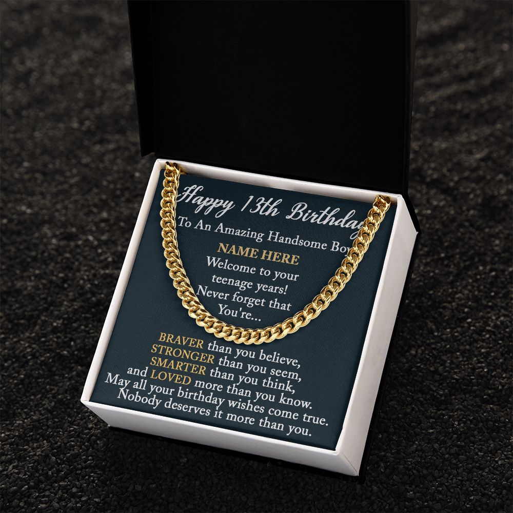 HAPPY 13TH BIRTHDAY - CUSTOM NAME GIFT - CUBAN LINK CHAIN