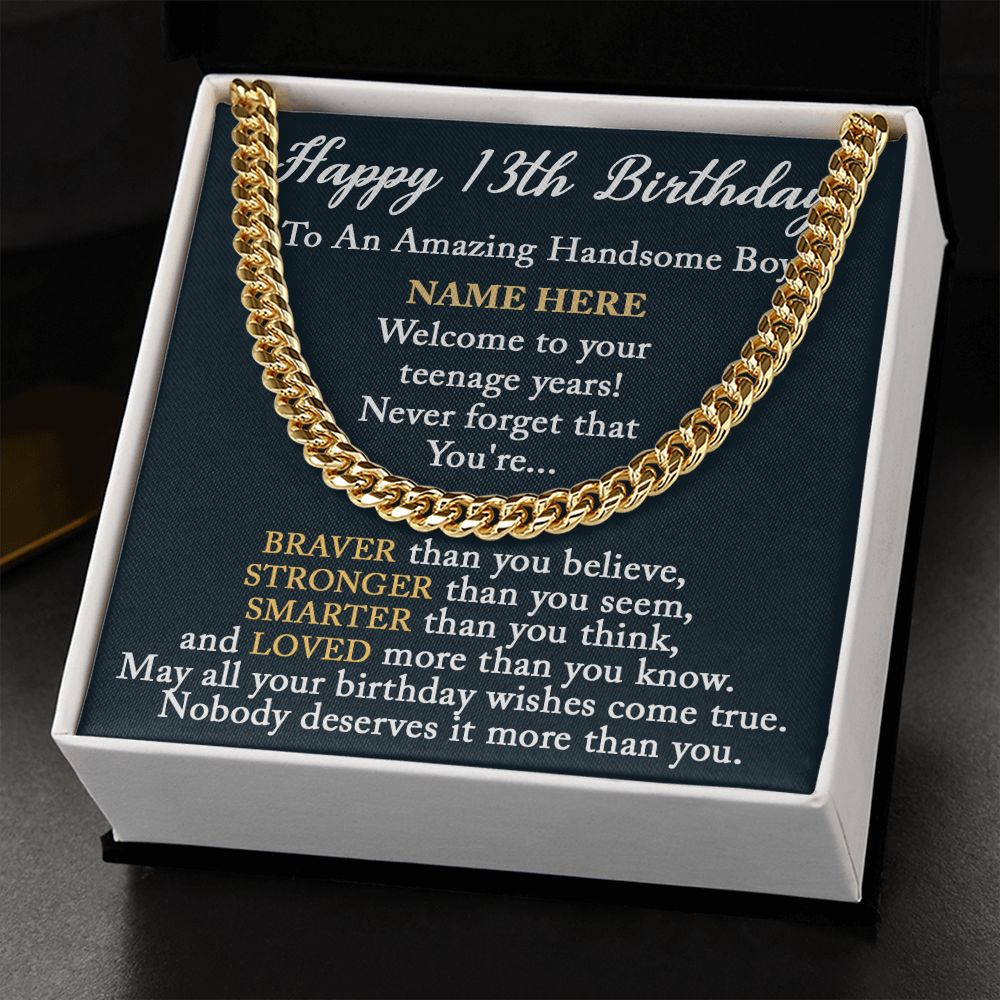 HAPPY 13TH BIRTHDAY - CUSTOM NAME GIFT - CUBAN LINK CHAIN