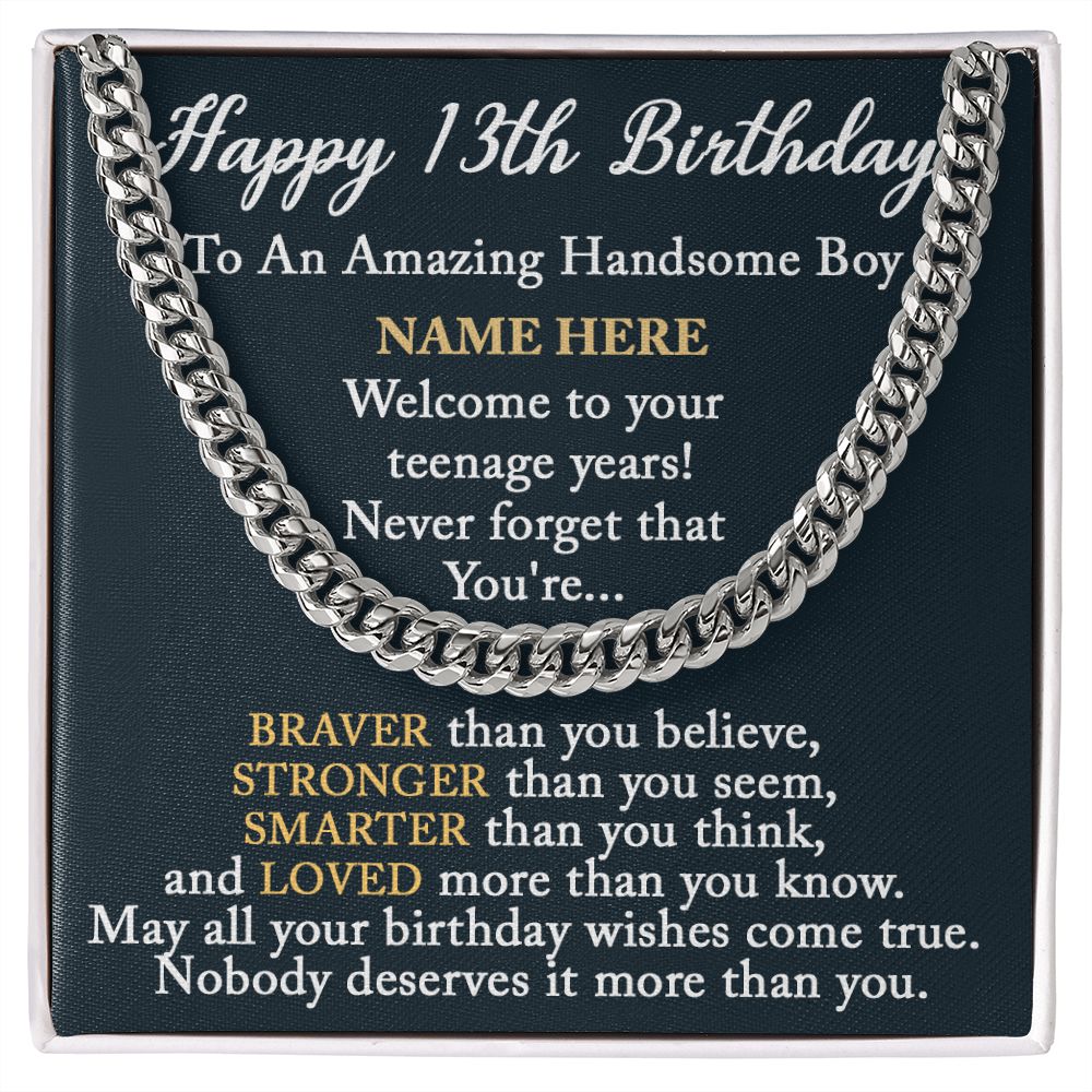 HAPPY 13TH BIRTHDAY - CUSTOM NAME GIFT - CUBAN LINK CHAIN