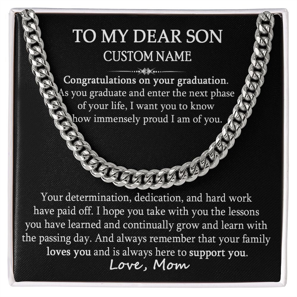 TO MY DEAR SON CUSTOM NAME GIFT - CUBAN LINK CHAIN