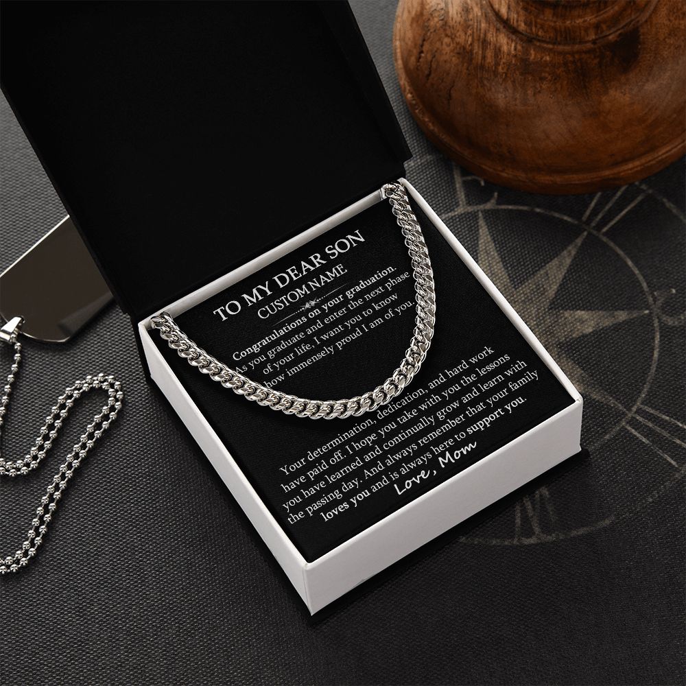 TO MY DEAR SON CUSTOM NAME GIFT - CUBAN LINK CHAIN