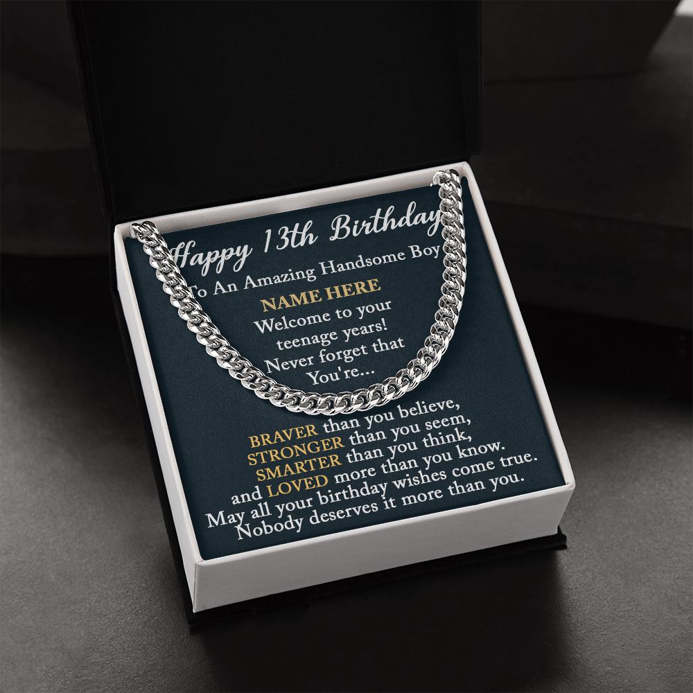 HAPPY 13TH BIRTHDAY - CUSTOM NAME GIFT - CUBAN LINK CHAIN