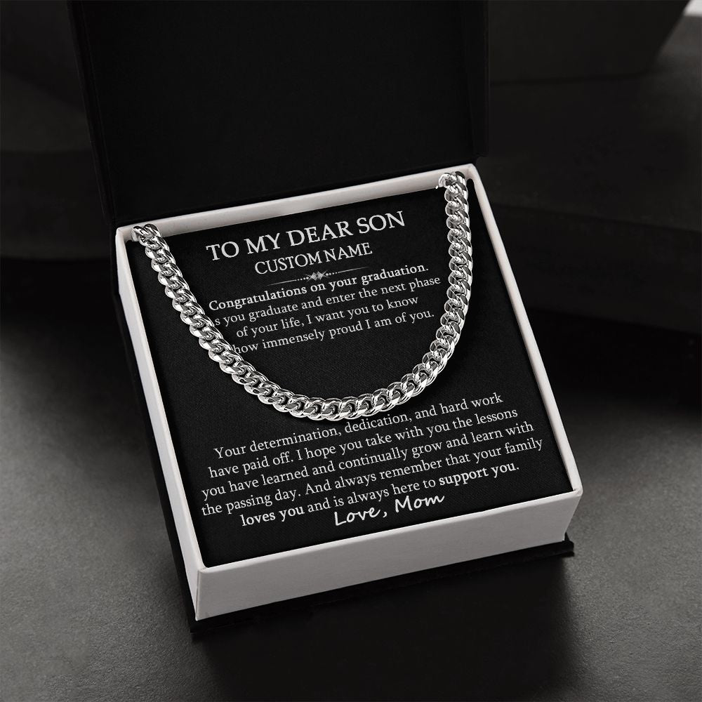 TO MY DEAR SON CUSTOM NAME GIFT - CUBAN LINK CHAIN