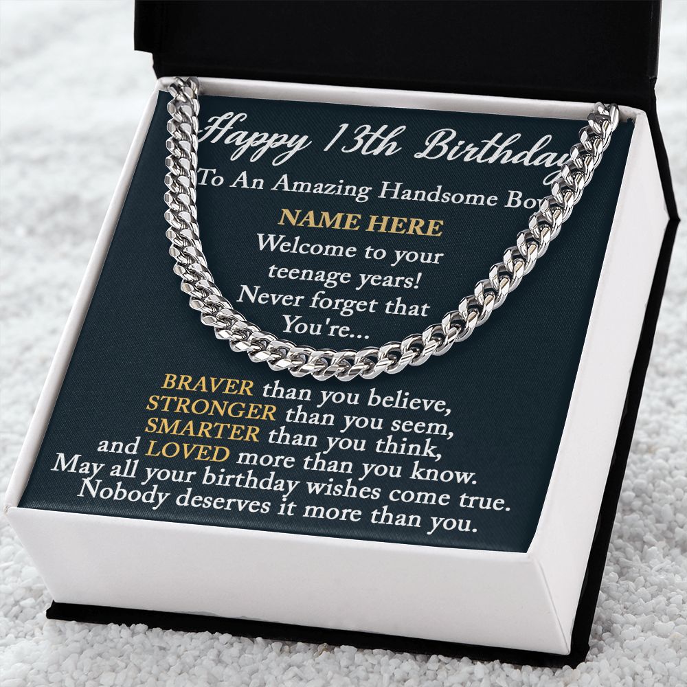 HAPPY 13TH BIRTHDAY - CUSTOM NAME GIFT - CUBAN LINK CHAIN