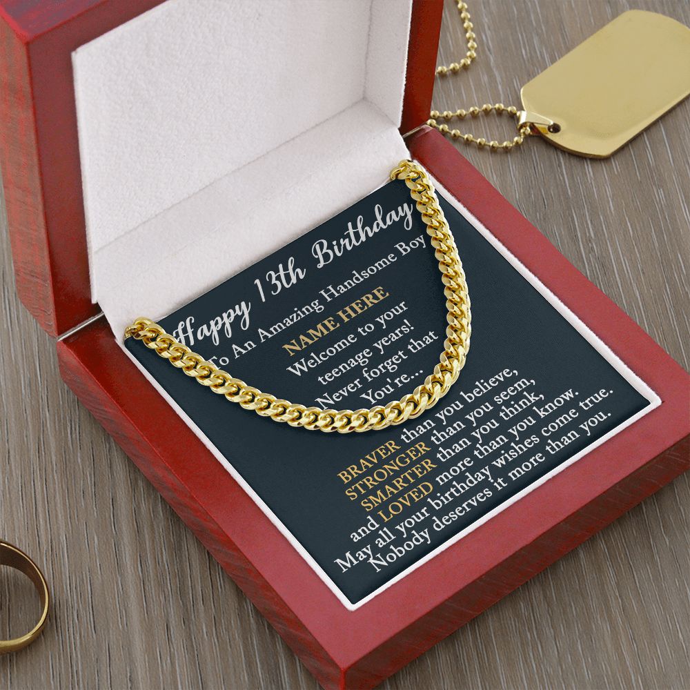 HAPPY 13TH BIRTHDAY - CUSTOM NAME GIFT - CUBAN LINK CHAIN