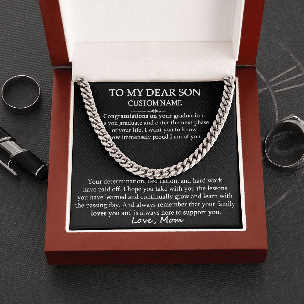 TO MY DEAR SON CUSTOM NAME GIFT - CUBAN LINK CHAIN