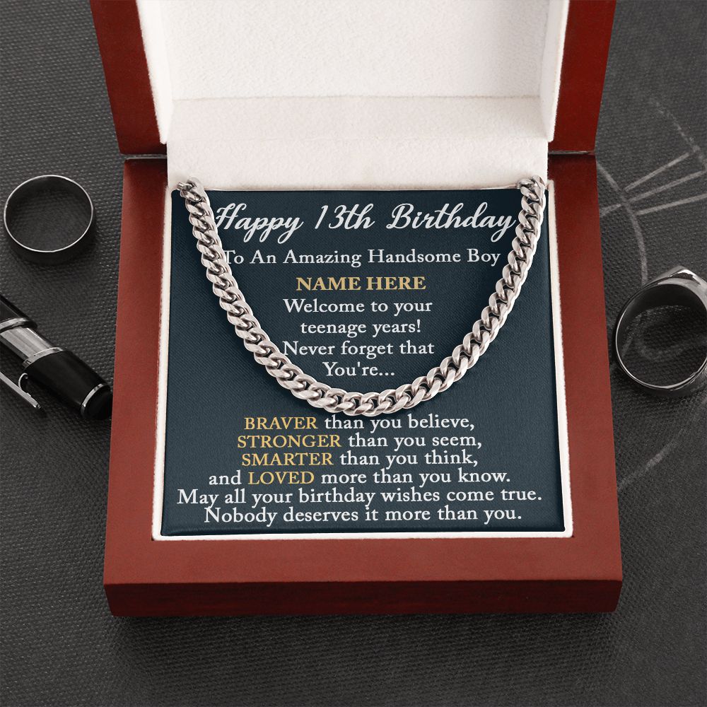 HAPPY 13TH BIRTHDAY - CUSTOM NAME GIFT - CUBAN LINK CHAIN