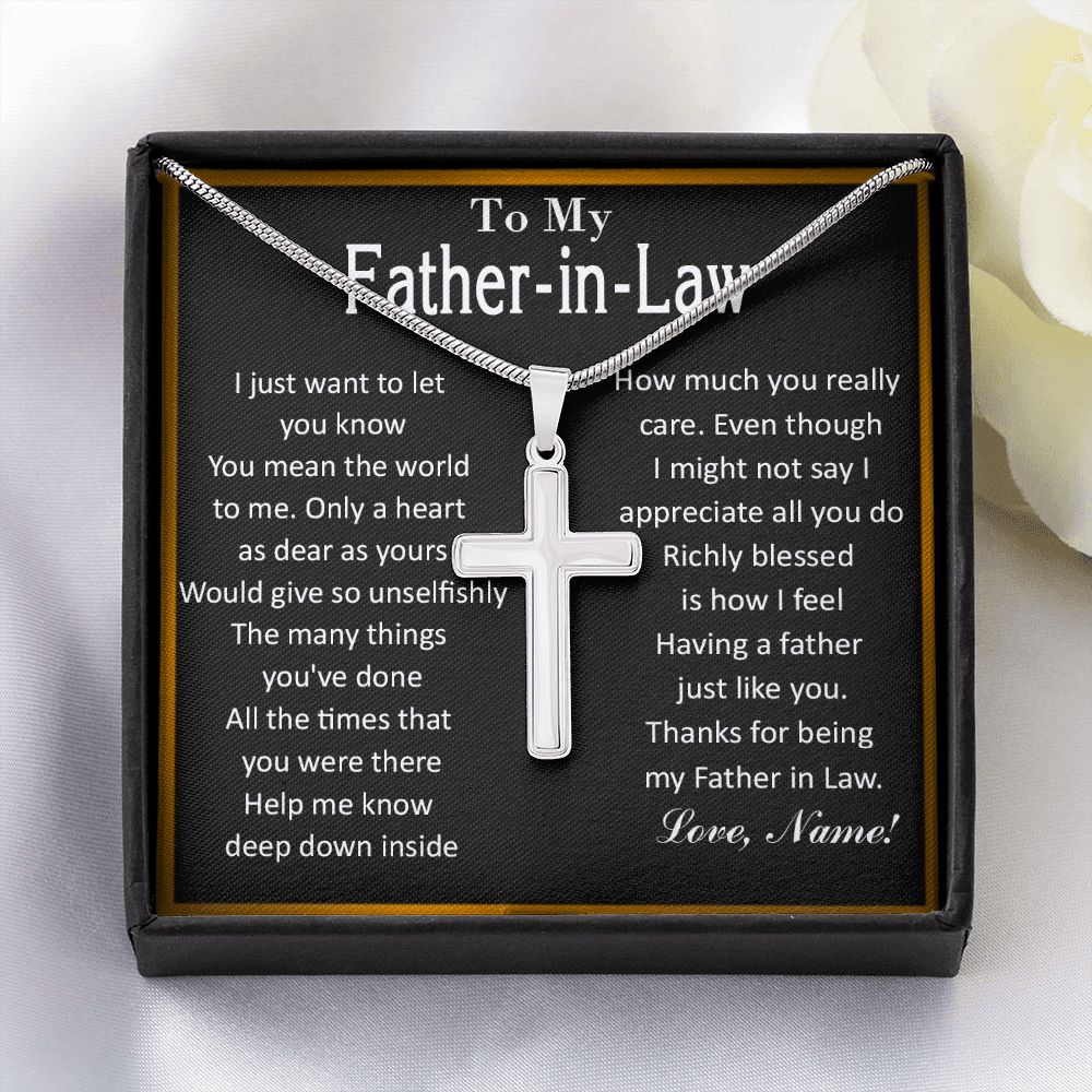 TO MY FATHER-IN-LAW - STAINLESS STEEL CROSS NECKLACE