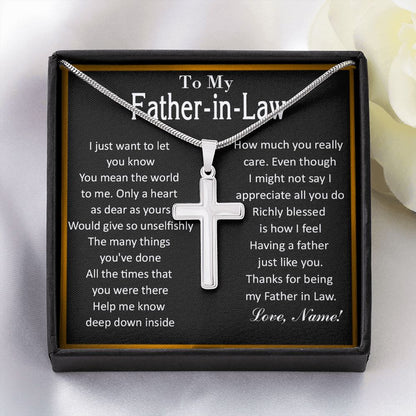 TO MY FATHER-IN-LAW - STAINLESS STEEL CROSS NECKLACE