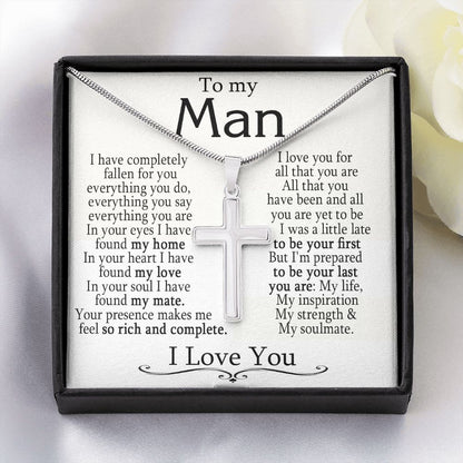 To My Man - I Love You - Stainless Steel Cross Necklace