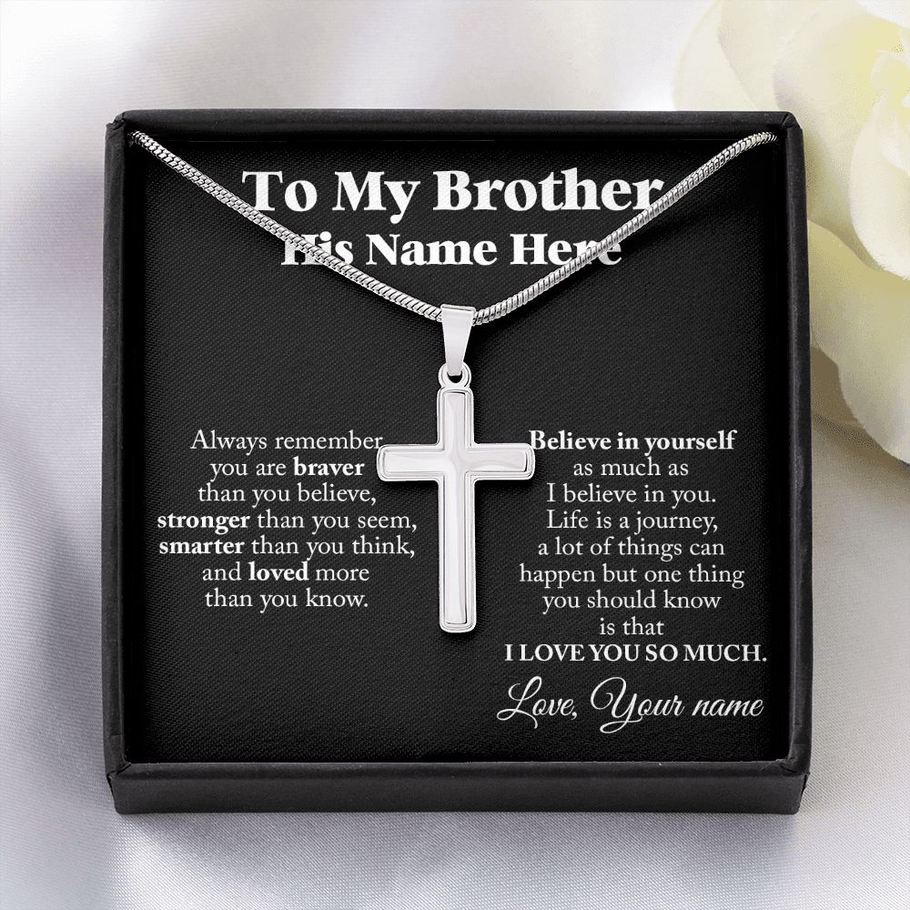 PERSONALIZED GIFT FOR BROTHER - STAINLESS STEEL CROSS NECKLACE