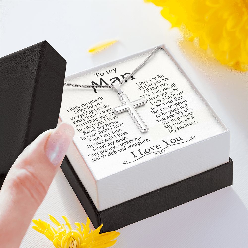 To My Man - I Love You - Stainless Steel Cross Necklace