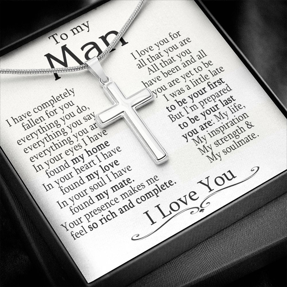 To My Man - I Love You - Stainless Steel Cross Necklace