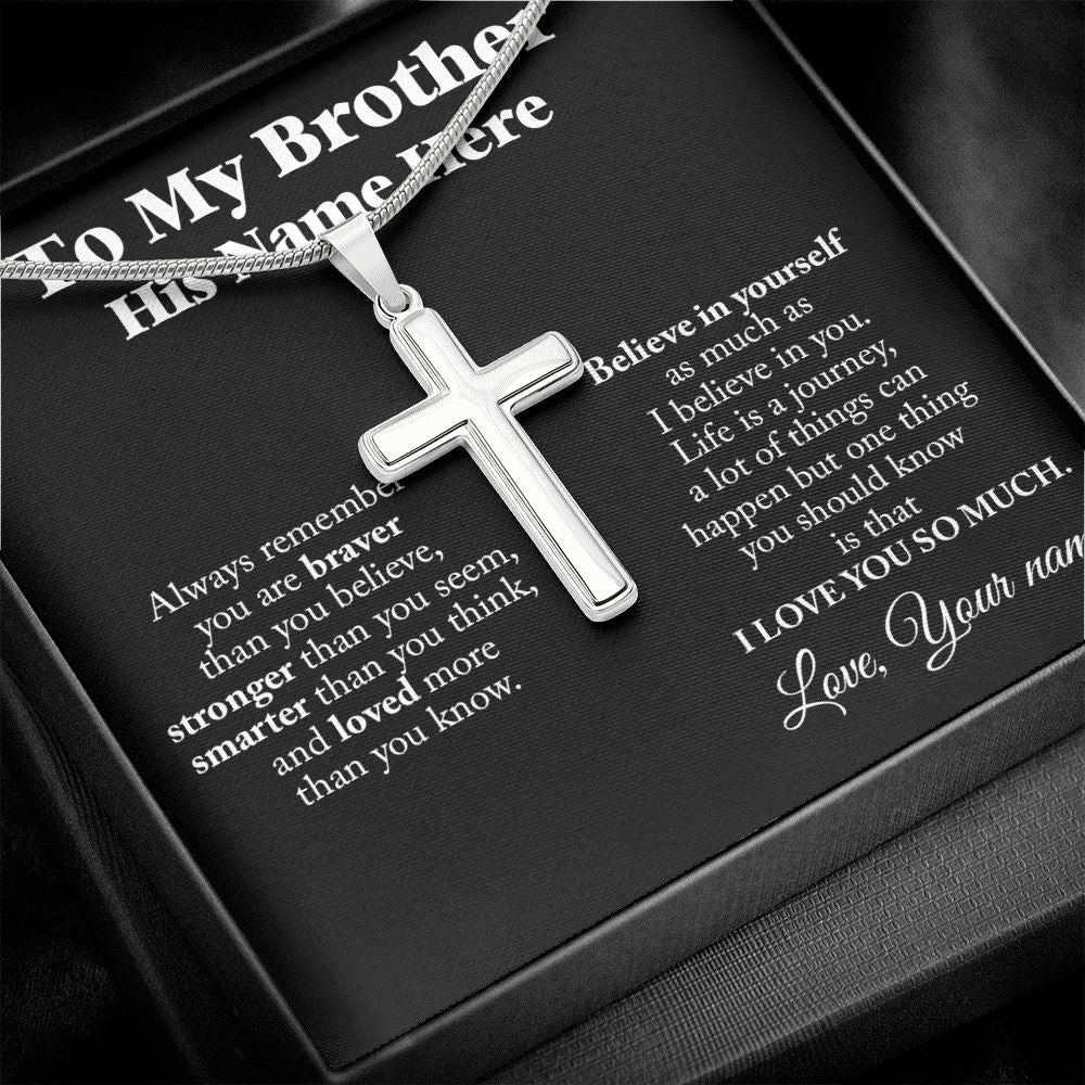 PERSONALIZED GIFT FOR BROTHER - STAINLESS STEEL CROSS NECKLACE