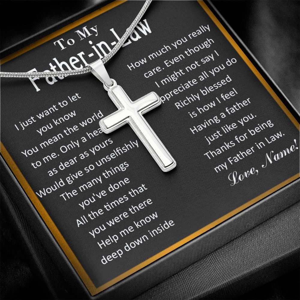 TO MY FATHER-IN-LAW - STAINLESS STEEL CROSS NECKLACE