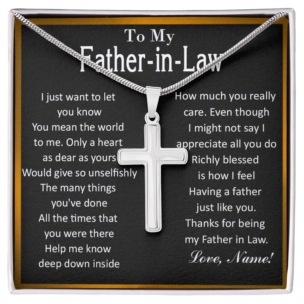 TO MY FATHER-IN-LAW - STAINLESS STEEL CROSS NECKLACE