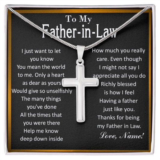 TO MY FATHER-IN-LAW - STAINLESS STEEL CROSS NECKLACE