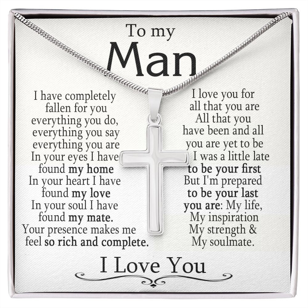 To My Man - I Love You - Stainless Steel Cross Necklace