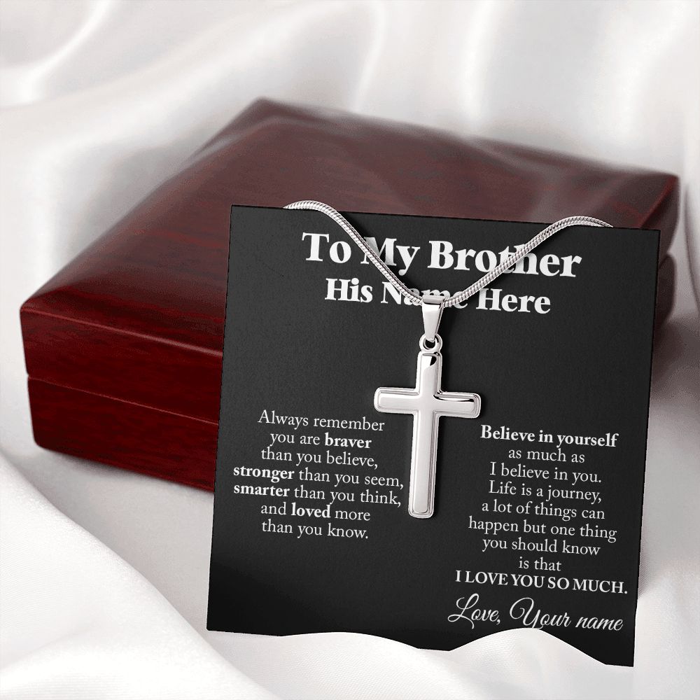 PERSONALIZED GIFT FOR BROTHER - STAINLESS STEEL CROSS NECKLACE