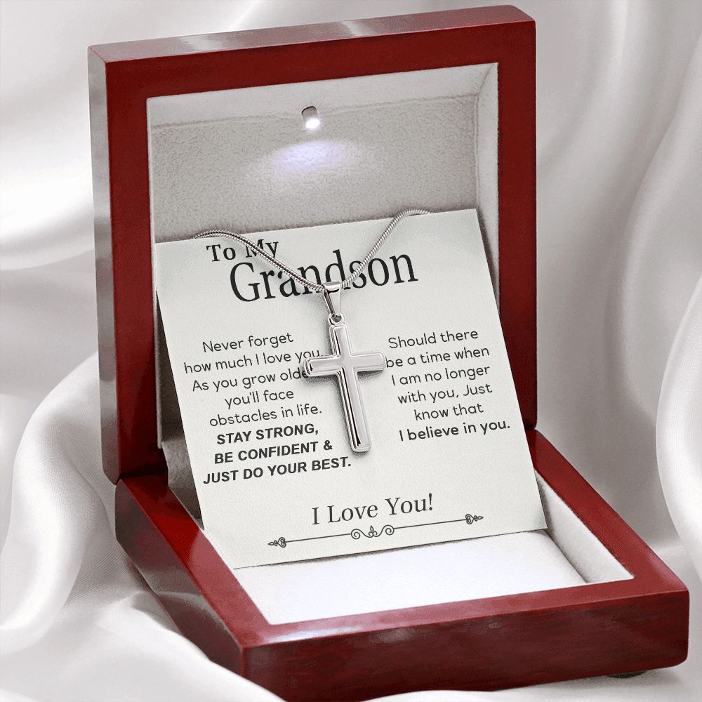 Grandson Gift - Stainless Steel Cross Necklace