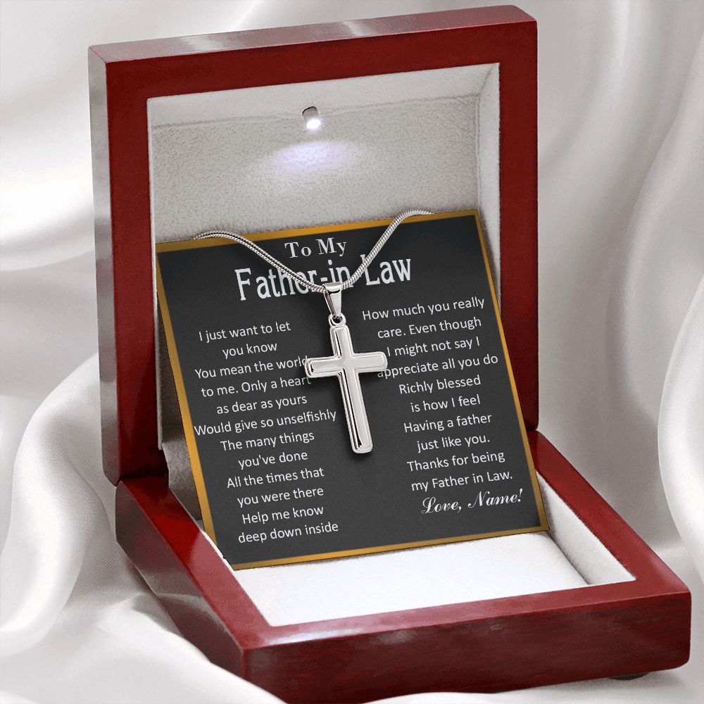 TO MY FATHER-IN-LAW - STAINLESS STEEL CROSS NECKLACE