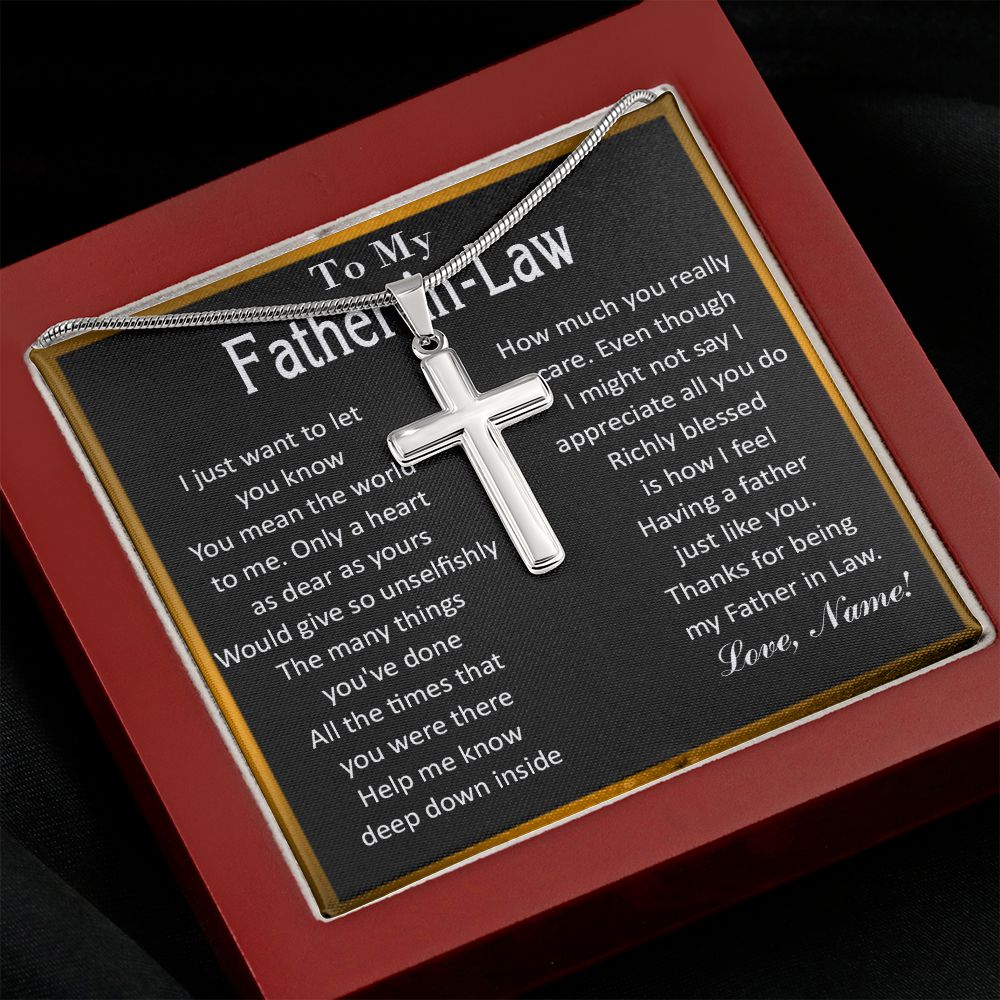 TO MY FATHER-IN-LAW - STAINLESS STEEL CROSS NECKLACE