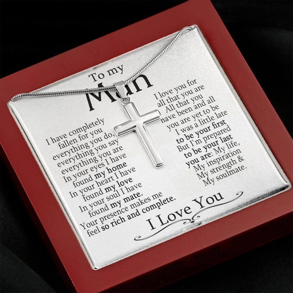 To My Man - I Love You - Stainless Steel Cross Necklace