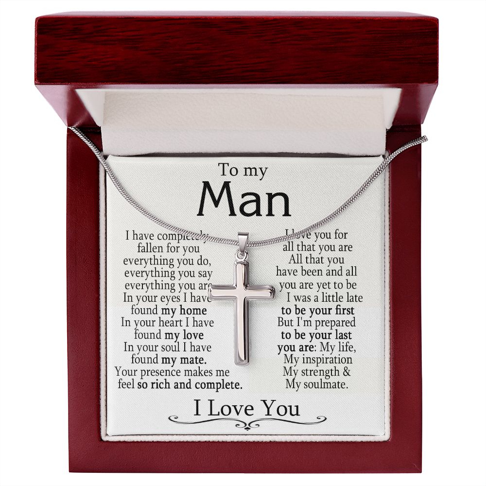 To My Man - I Love You - Stainless Steel Cross Necklace