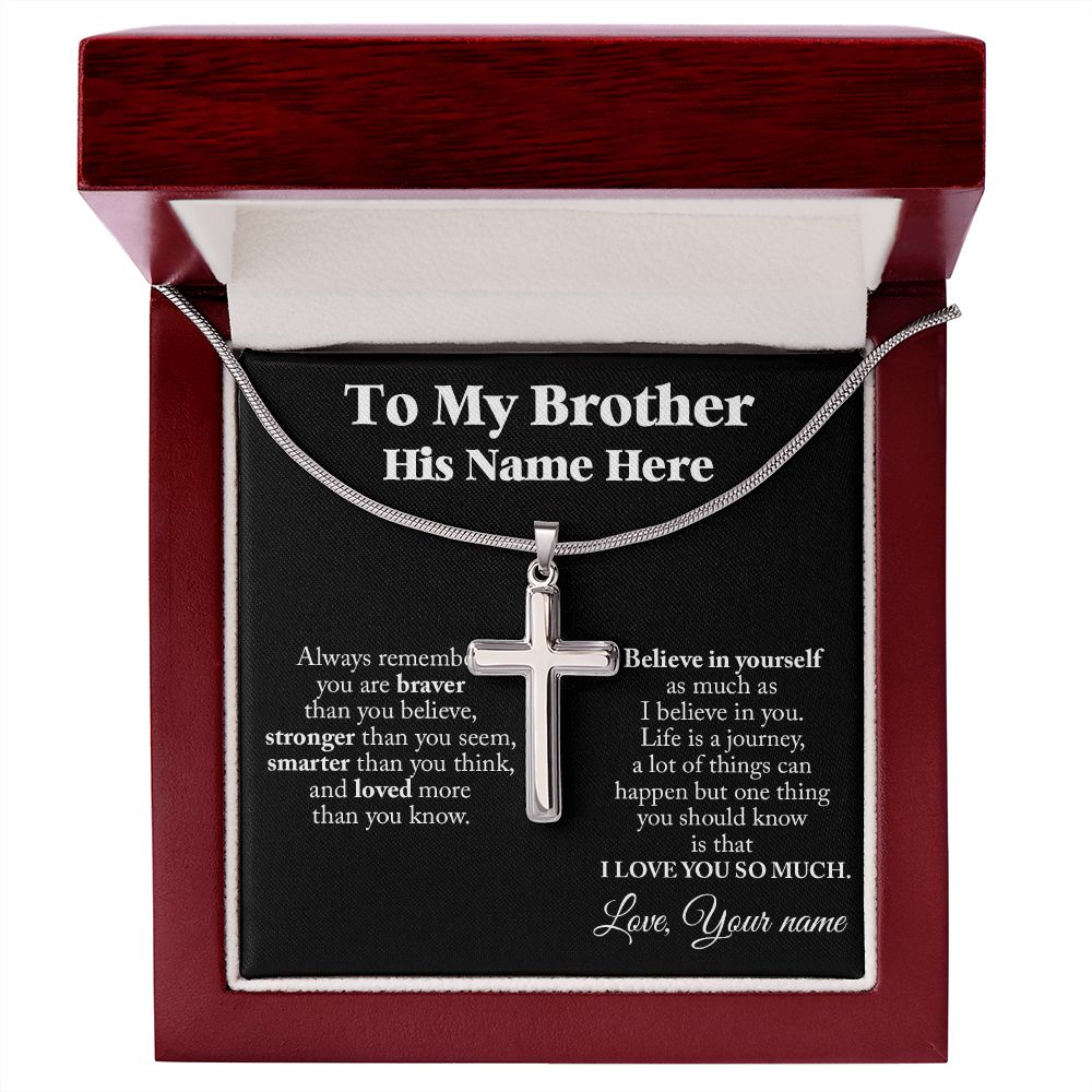 PERSONALIZED GIFT FOR BROTHER - STAINLESS STEEL CROSS NECKLACE