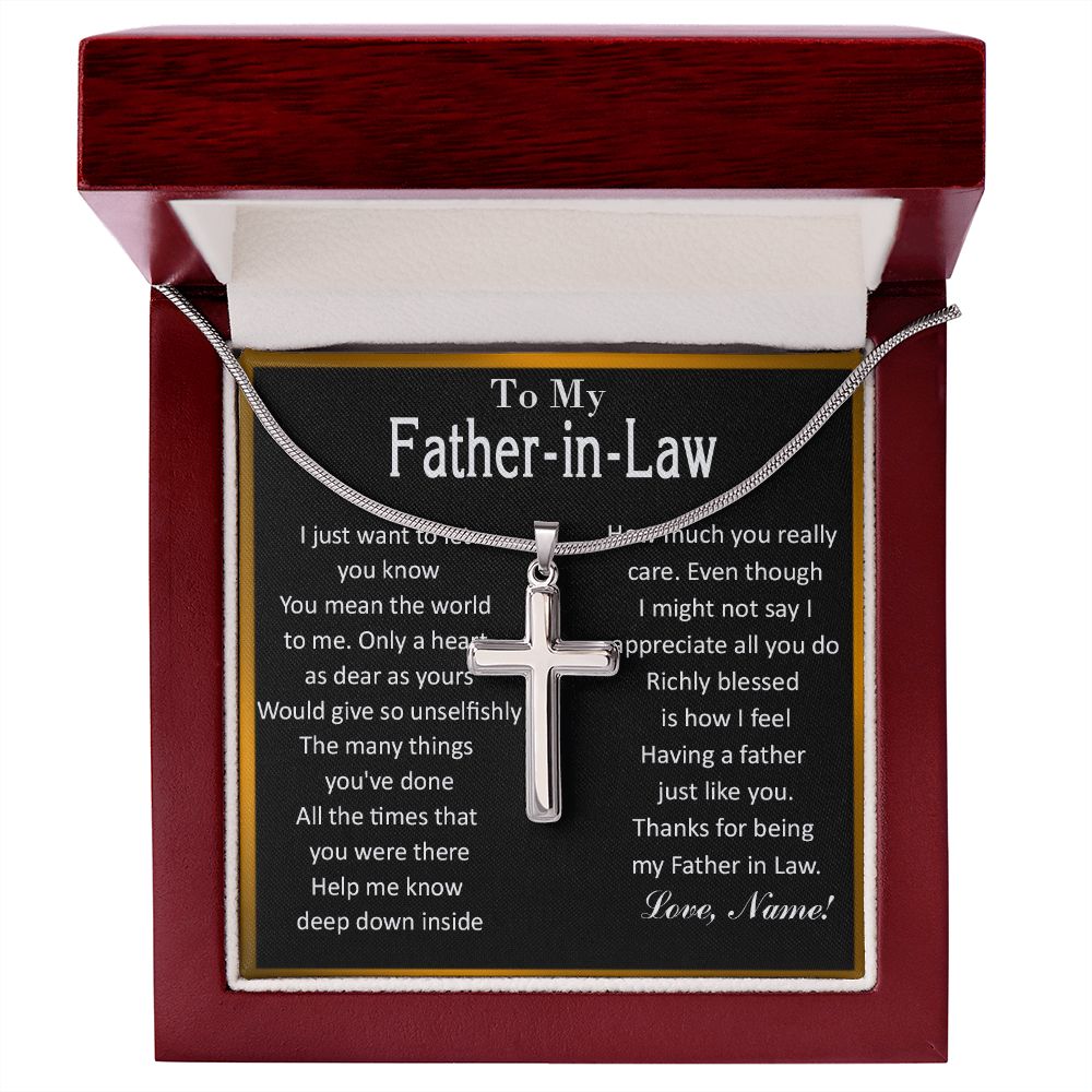 TO MY FATHER-IN-LAW - STAINLESS STEEL CROSS NECKLACE