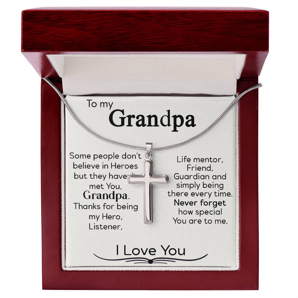 To My Grandpa - I Love You - Stainless Steel Cross Necklace